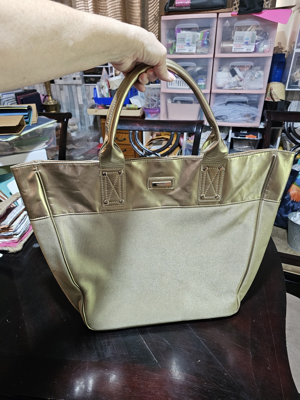 XL Versace Parums Metallic Gold Two-Tone Tote